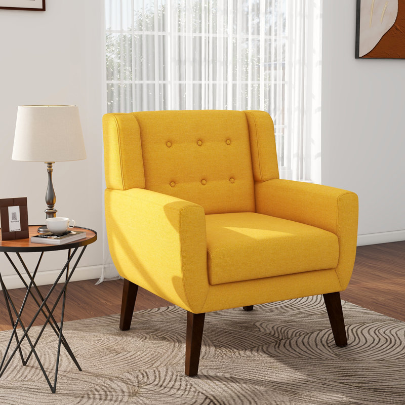 Fauteuil capitonné de 27,5 po de largeur Stephanny, Mélange de lin jaune