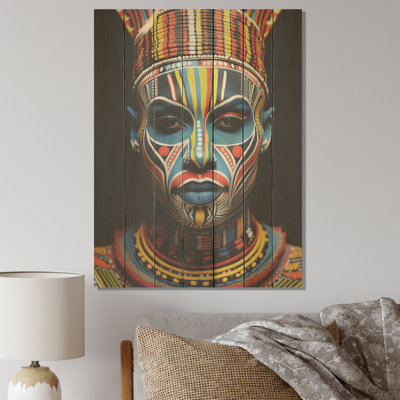 Blue Mursi's Pride In Africa Portrait II - African Tribal On Wood Print
