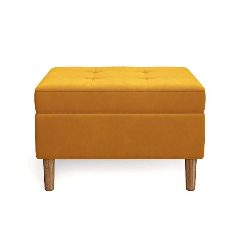 Kreyton Velvet Tufted Rectangle Storage Ottoman, Gold