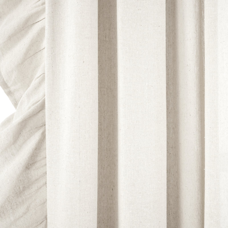 Off-White Linen Ruffle Rod Pocket Window Curtain Panel 95" x 54"