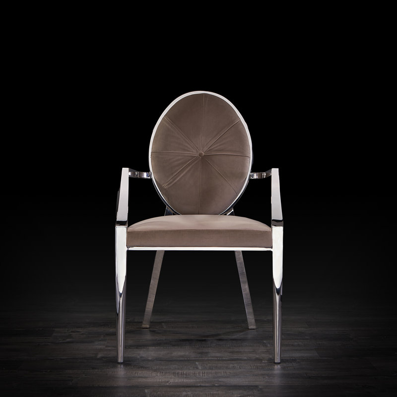 Teagan 18.5'' H Tufted Velvet Upholstered Armchair, Taupe, Silver