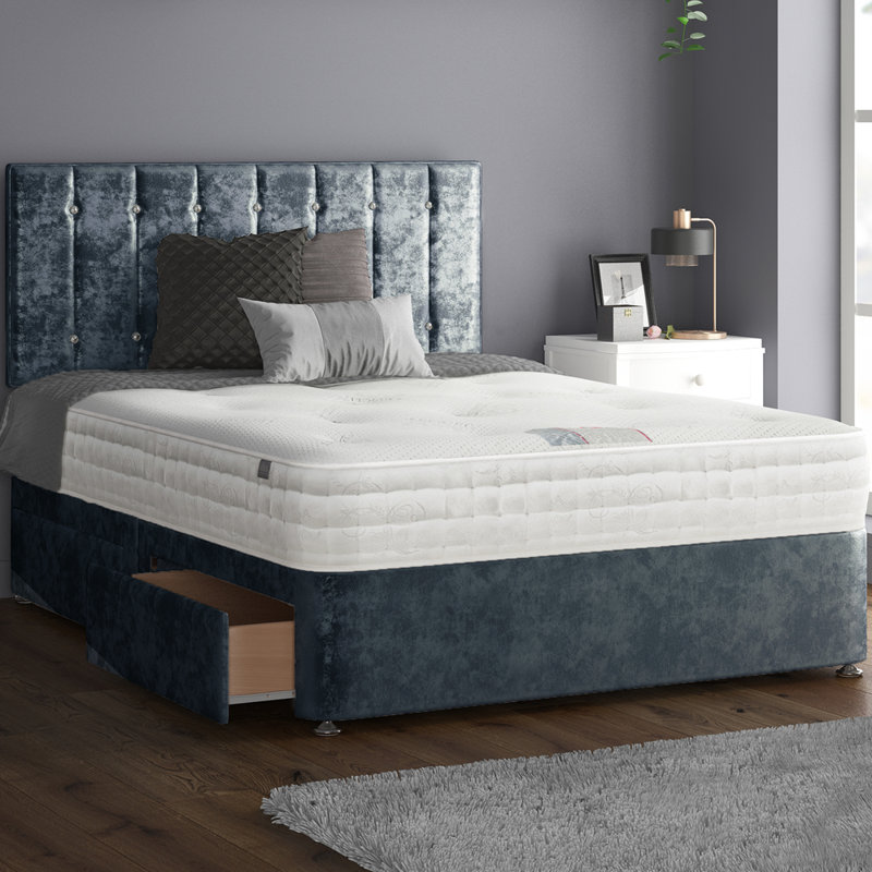 Fain Upholstered Divan Bed, Single (3'), Pink, 2 Left Drawers