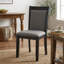 Ensemble de salle à manger rond 3 pièces avec table sur pied et chaises rembourrées, en bois d'hévéa brossé noir et gris foncé Gotham, et tissu lin.