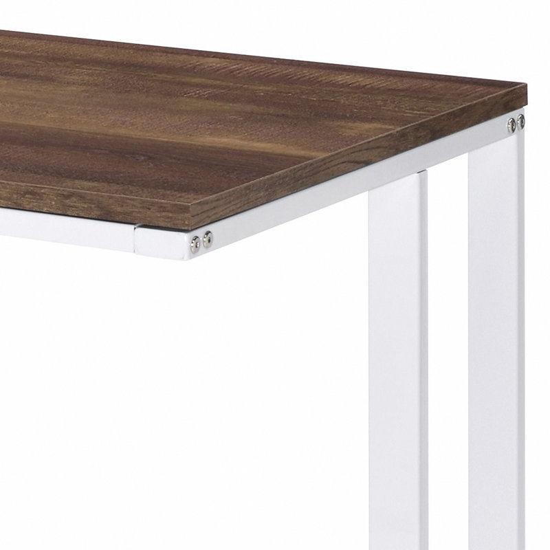 Bureau d'écriture en noyer et blanc avec port USB, Brun / Blanc