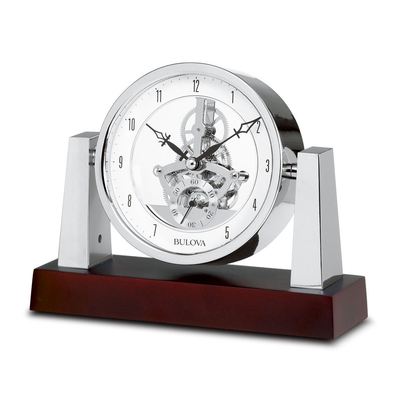 Traditional Analog Metal Quartz Movement / Crystal Tabletop Clock in Dark Brown Wood