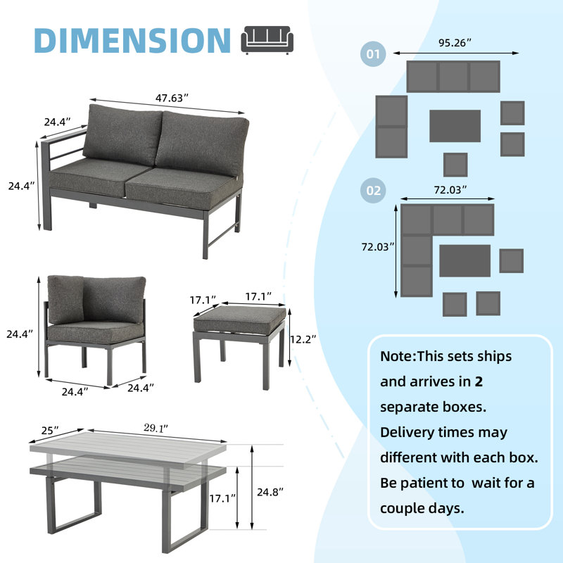 Aluminum Patio Furniture Set With Waterproof Cover, Light Grey