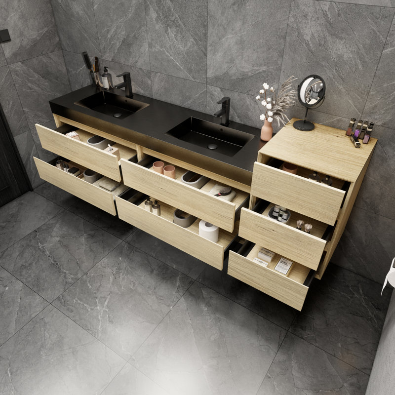 Golitz 103.5'' Double Bathroom Vanity with Stainless Steel Top, Teak