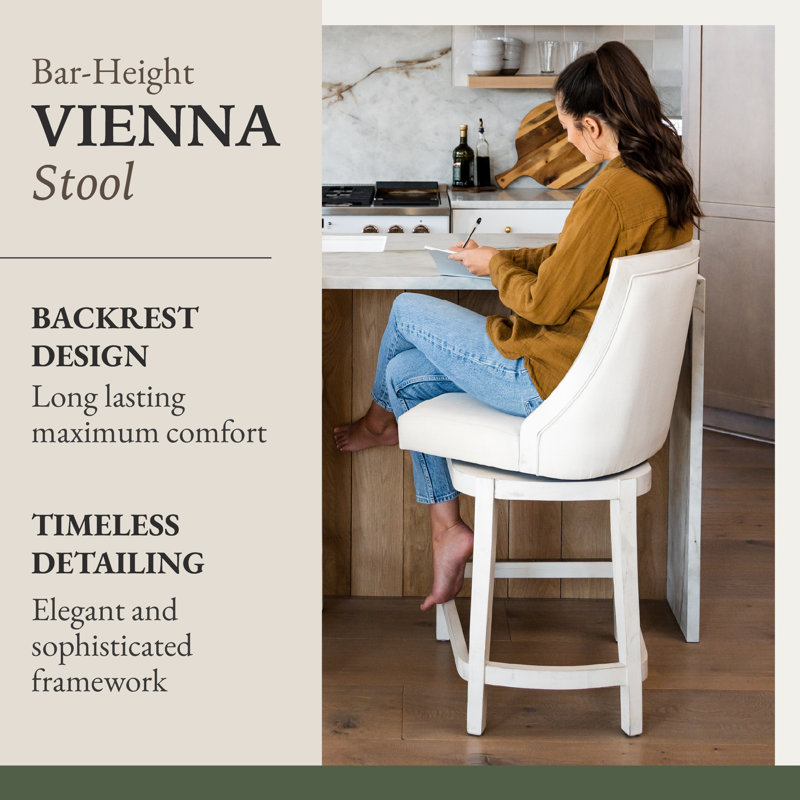 Vienna White Oak Swivel Bar Stool with Upholstered Seat