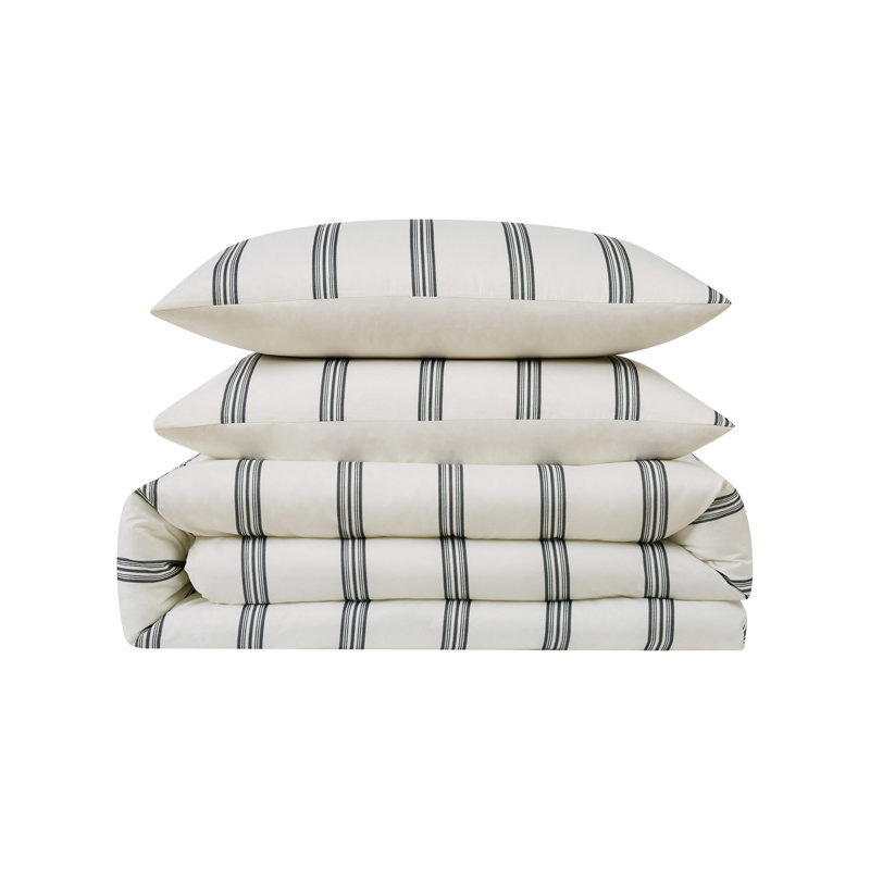 Ivory and Black Striped Microfiber Queen Comforter Set