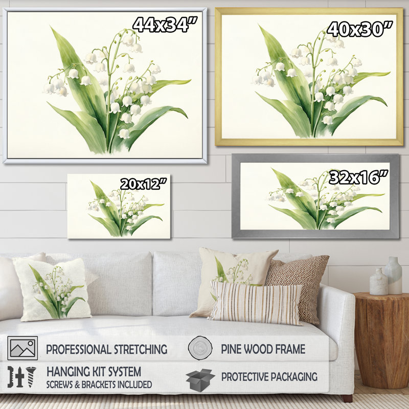 «Green Lily Serenade», impression d'art mural floral, Cadre photo blanc, H 16 po x l 32 po x P 1 po
