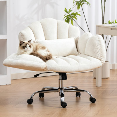 Chaise de bureau en chenille à pieds croisés avec accoudoirs rabattables, fauteuil de coiffeuse large et croisé, chaise de bureau ergonomique pivotante avec roulettes pour le bureau personnel