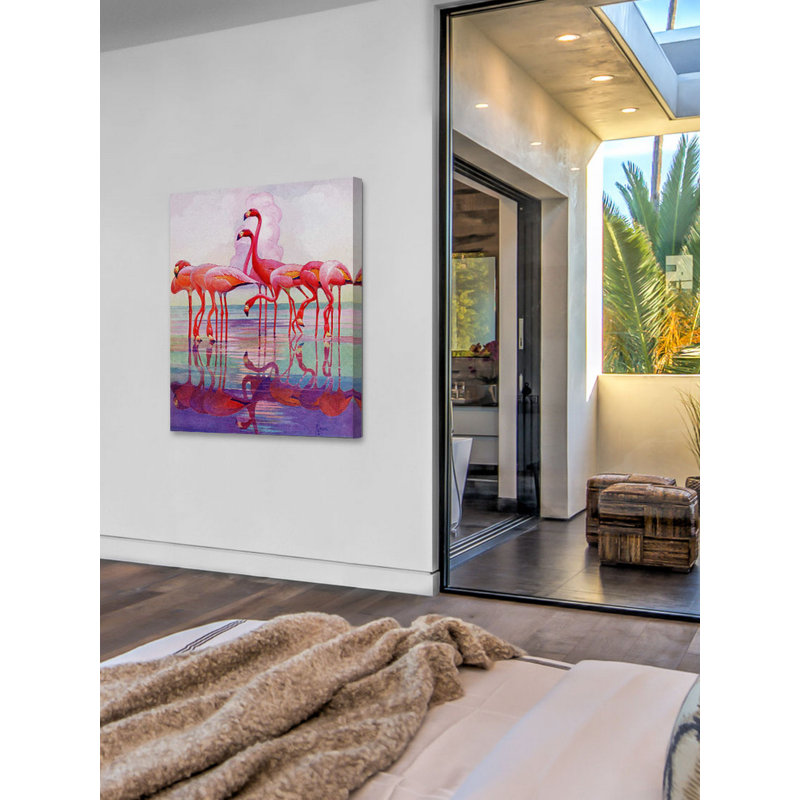 Large Pink Flamingos Canvas Art with Wooden Frame
