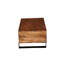 Table basse rectangulaire relevable, style américain traditionnel, bois de manguier massif, finition polie brune, piètement traîneau, grand espace de rangement, profondeur 109 cm, largeur 61 cm, hauteur 41 cm, poids 42,5 kg
