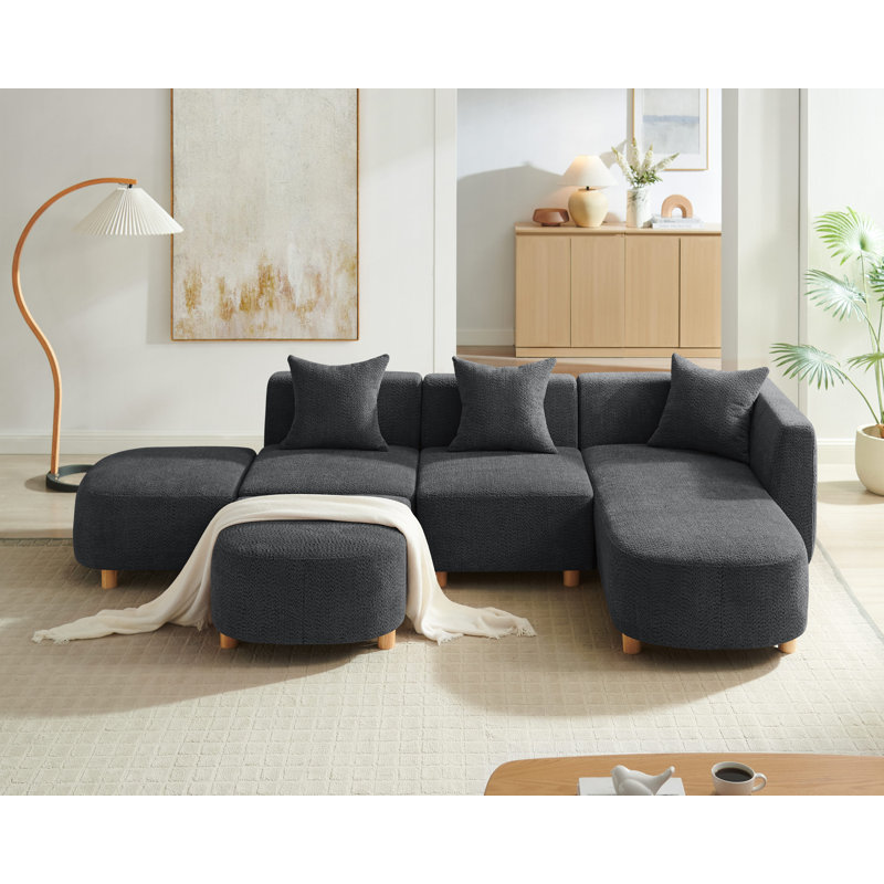Canapé modulaire avec repose-pieds 109,8 pouces Boucle, Beige