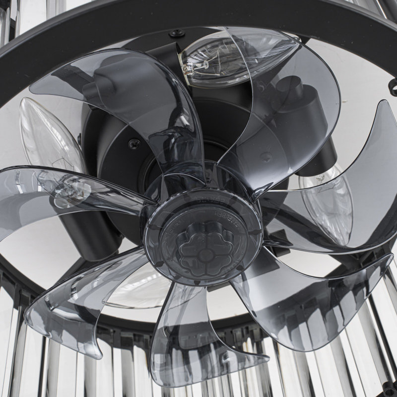 13.2" 7-Blade Reversible Crystal Caged Ceiling Fan With Remote Control And Light Kit Included