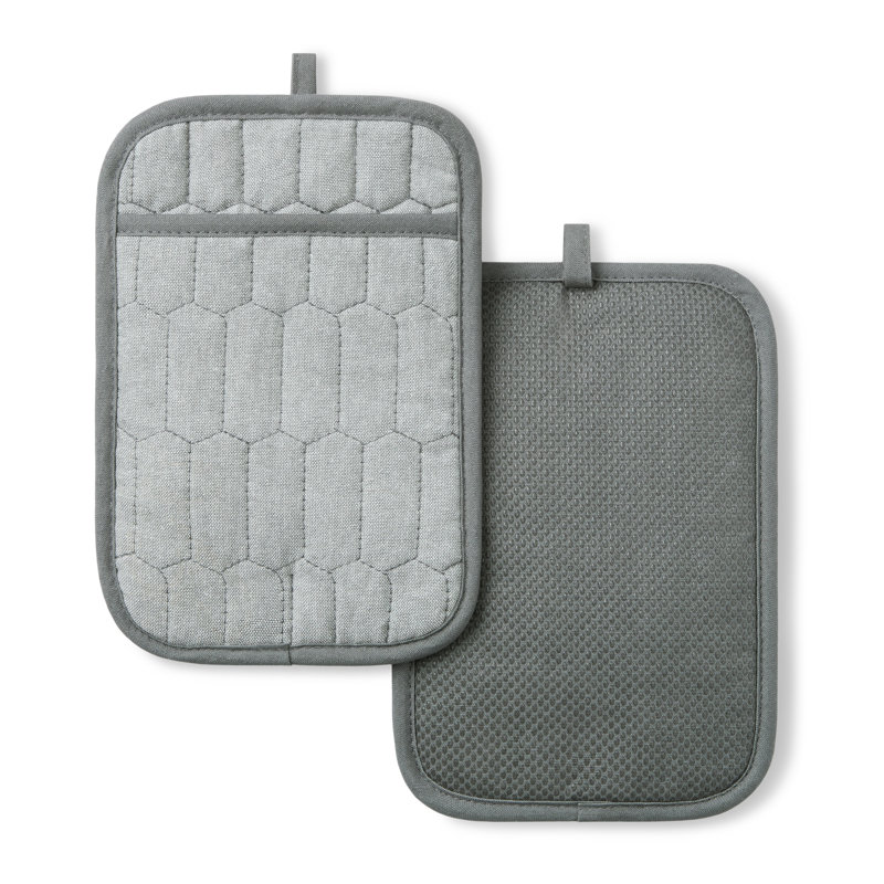 Ensemble de 2 porte-casseroles matelassés en chambray matelassé MARTHA STEWART 7 po x 10 po, Gris