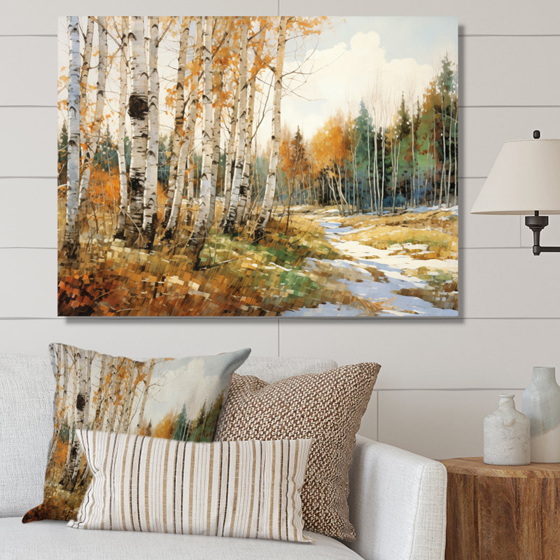 Bouleau saisonnier en bois de bouleau I sur toile, Toile tendue, H 34 po x l 44 po x P 1,5 po