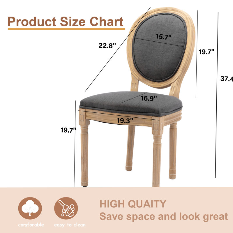 French Style Vintage Solid Back Dining Chair, Gray, 6