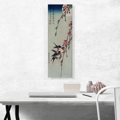 " Moon, Swallows And Peach Blossoms " by Utagawa Hiroshige Painting Print