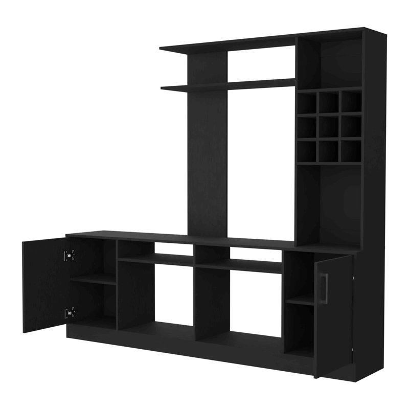 Meuble audio-vidéo vibrant pour téléviseur de 78 po ou plus, armoire à deux portes, espaces de rangement, six tablettes extérieures sur place