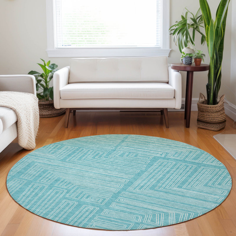 Tapis bleu sarcelle lavable intérieur / extérieur Clayra , 2 pi 6 po x 3 pi 10 po