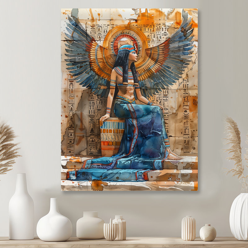 Bleu et beige, déesse égyptienne II - Égypte, impression d'art mural, Métal métal, H 32 po x l 16 po x P 1 po