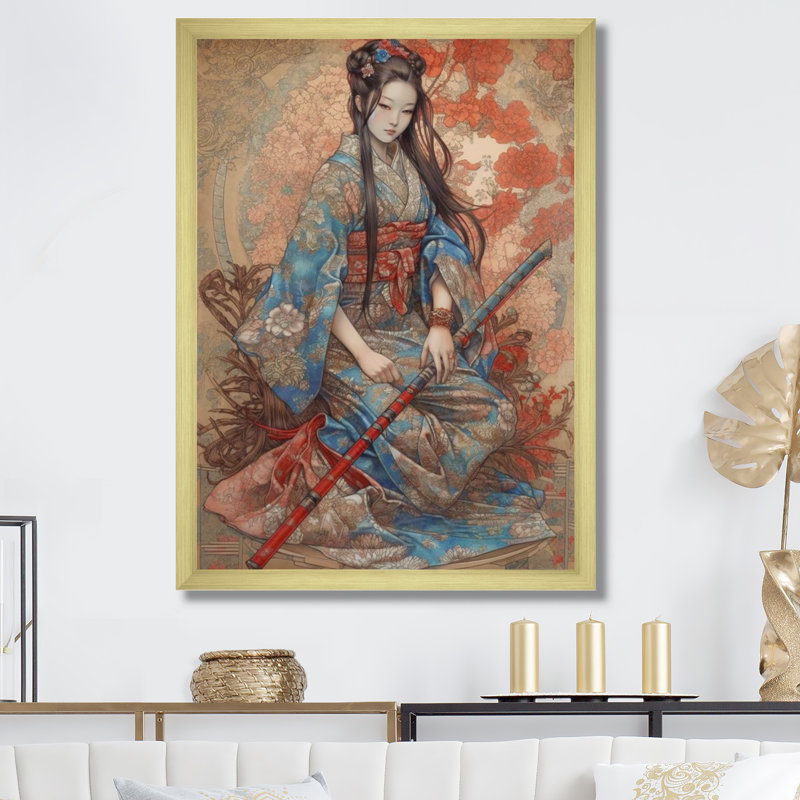 «Fierce Samurai Girl II», impression sur toile, H 20 po x l 12 po x P 1 po, Encadrement doré