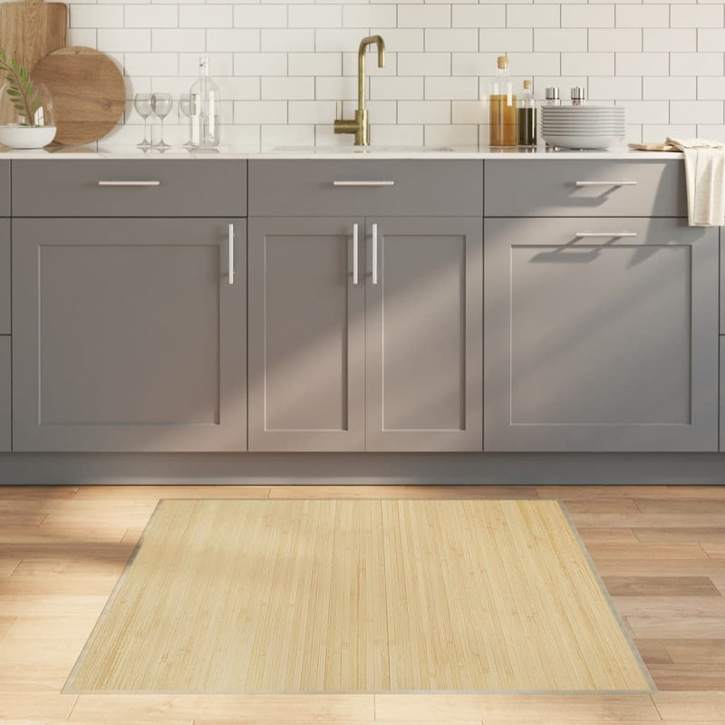 Tapis en bambou naturel clair, polypropylène antidérapant, Carré 3 pi 3 po
