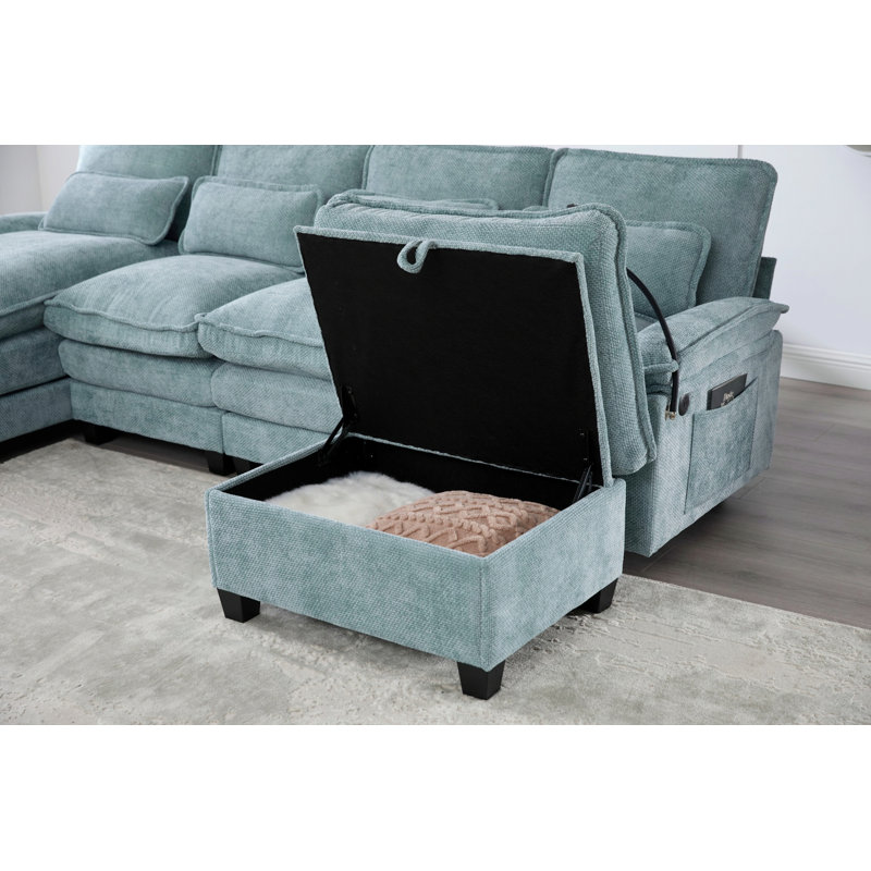 UNITED WE WIN 106" U Shape Sectional Sofa Cloud Couch For Living Room, Upholstery Comfy Modular Sofas, 4 Seat Chenille U-Shaped Sleeper Sofa With Chaise Lounge, Ottoman & Pillows