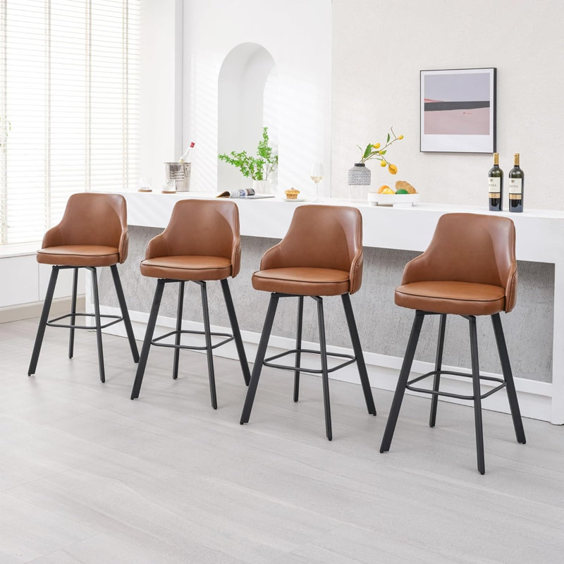 Tabouret de bar pivotant en cuir avec dossier haut (ensemble de 4), Brun, 4, Tabouret de bar (siège d'une hauteur de 30 po)
