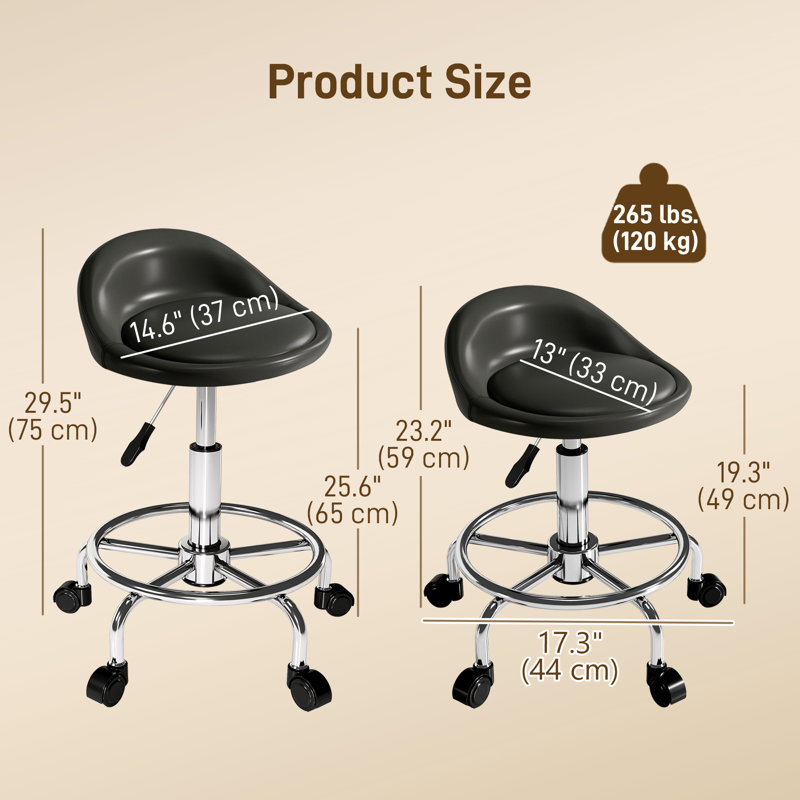 Tabouret réglable avec roulettes, fauteuil de salon en polyuréthane avec repose-pieds, noir