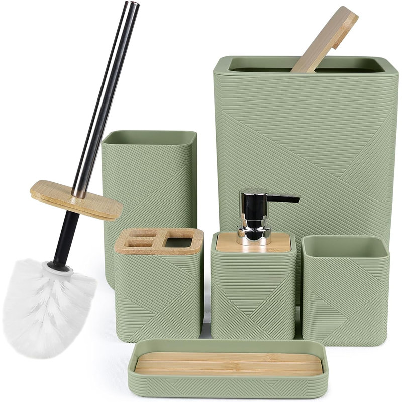 Ensemble d'accessoires de salle de bain 7 pièces, ensemble de meuble-lavabo de comptoir avec distributeur de savon et porte-brosse à dents Qtip