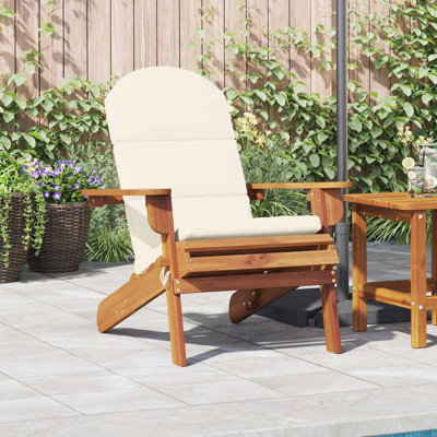 vidaXL Adirondack Garden Chair, Foldable, Solid Acacia Wood with Cream Cushions, Brown Ergonomic Outdoor Lounge Armchair for Summer Relaxation, Patio, by Highland Dunes