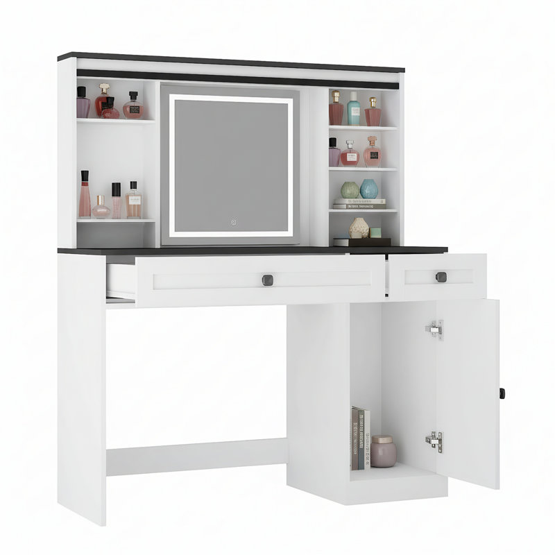 Meuble-lavabo de 43 po de largeur avec miroir éclairé et tiroirs à maquillage
