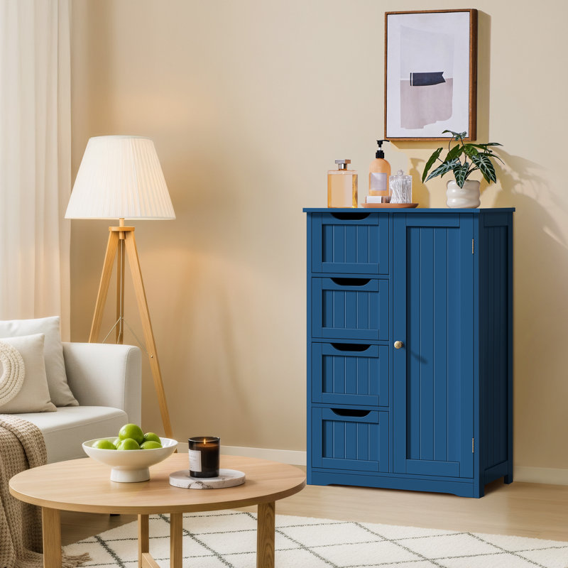 Jalieah Free-Standing Large Wooden Bathroom Floor Cabinet, Navy Blue, 32.5" H x 22" W x 12" D