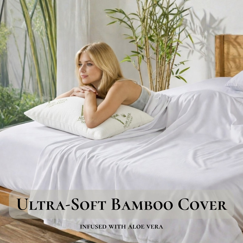 Cooling Bamboo Pillow, Adjustable Memory Foam, Aloe Vera Infused Cover, Queen