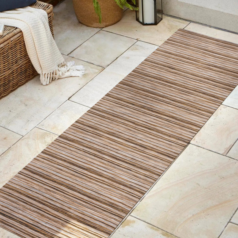 Amoroso Modern Farmhouse Pinstripe Natural/Brown Indoor/Outdoor Rug, Runner 2'2" x 8'