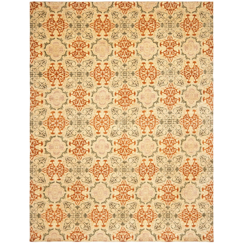 Asian Fusion Hand-Knotted Wool Olive/Red Area Rug
