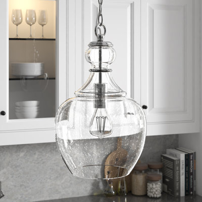 Verona 11" Wide Pendant with Glass Shade in Brushed Nickel/Seeded