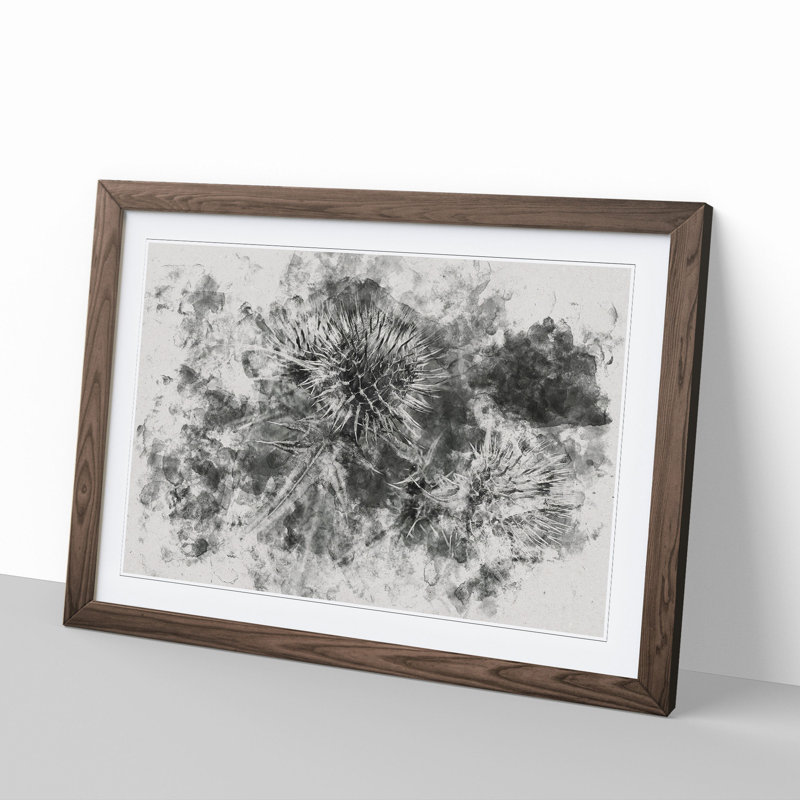 Thistle Flower Vol.5 Watercolour - Picture Frame Graphic Art, 27cm H x 36cm W x 2cm D, Walnut