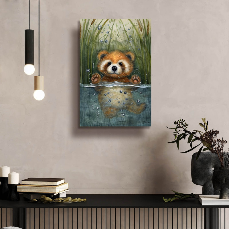 «Little Red Panda In The Water» par Momart, art mural en verre acrylique, H 24 po x l 16 po x P 0,2 po