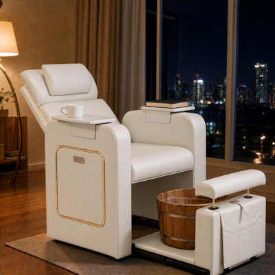 Adjustable Electric Pedicure Chair with Reclining Backrest, Pull-Out Footrest, Charging Station and Storage