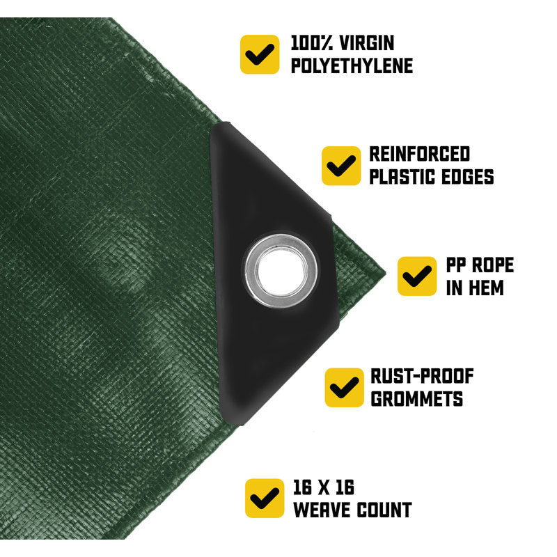 Bâche en polyéthylène robuste de 20 mil, imperméable et résistante aux rayons UV, Vert / noir, 25 pi x 40 pi