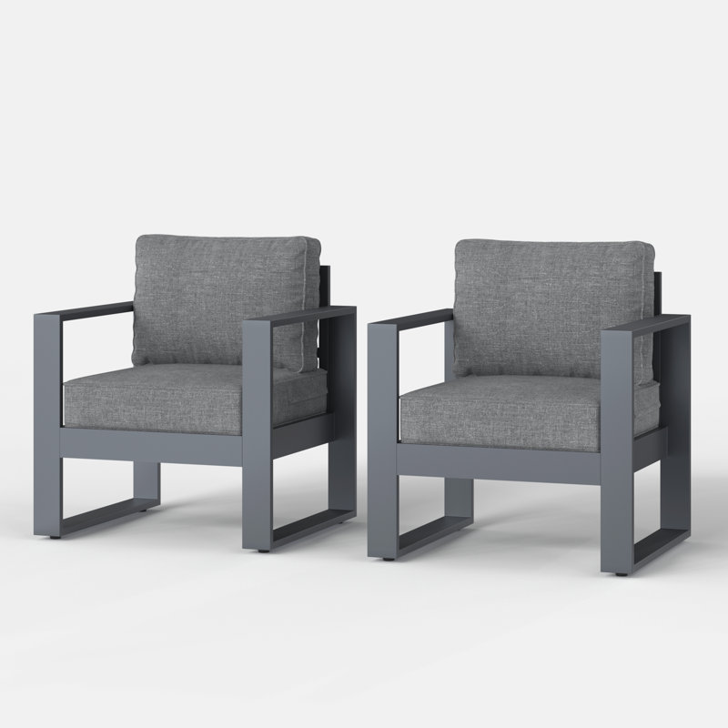 Standalone Product Powder Coated Aluminum Outdoor Lounge Chair, Gray Frame/Dark Gray Cushion
