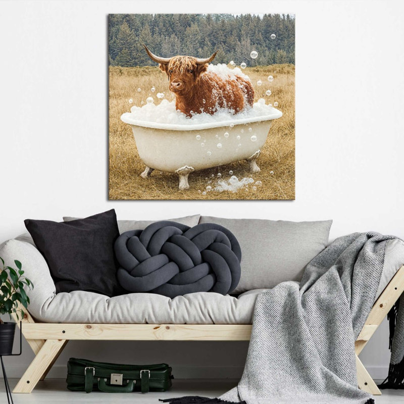 Bathing Bull by Gail Peck - Graphic Art on Canvas