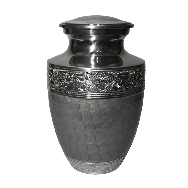 Engraved Memorial Urn With Textured, Gray