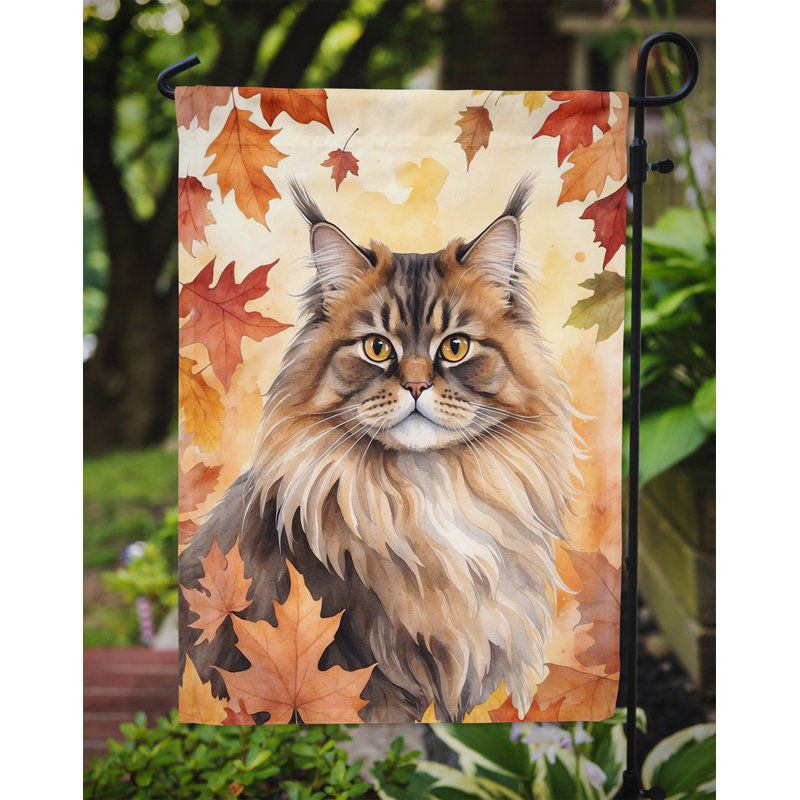 Chat en feuilles d'automne drapeau de jardin, British Longhair