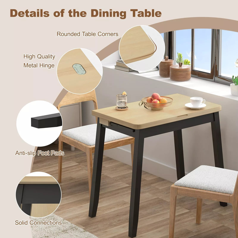 Extendable Dining Table Space-Saving Folding Kitchen Table W/Storage Compartment