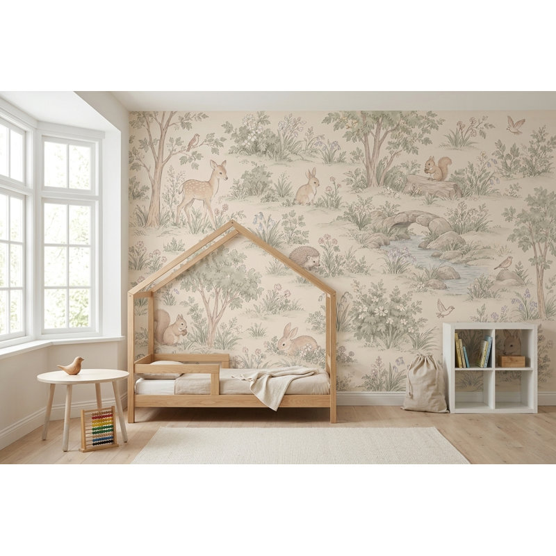 Adhésif mural crème Woodland, 140 po x 108 po, Peler et coller