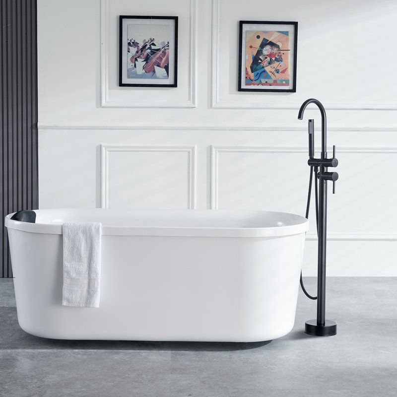 Matte Black Stainless Steel Freestanding Bathtub Faucet with Hand Shower